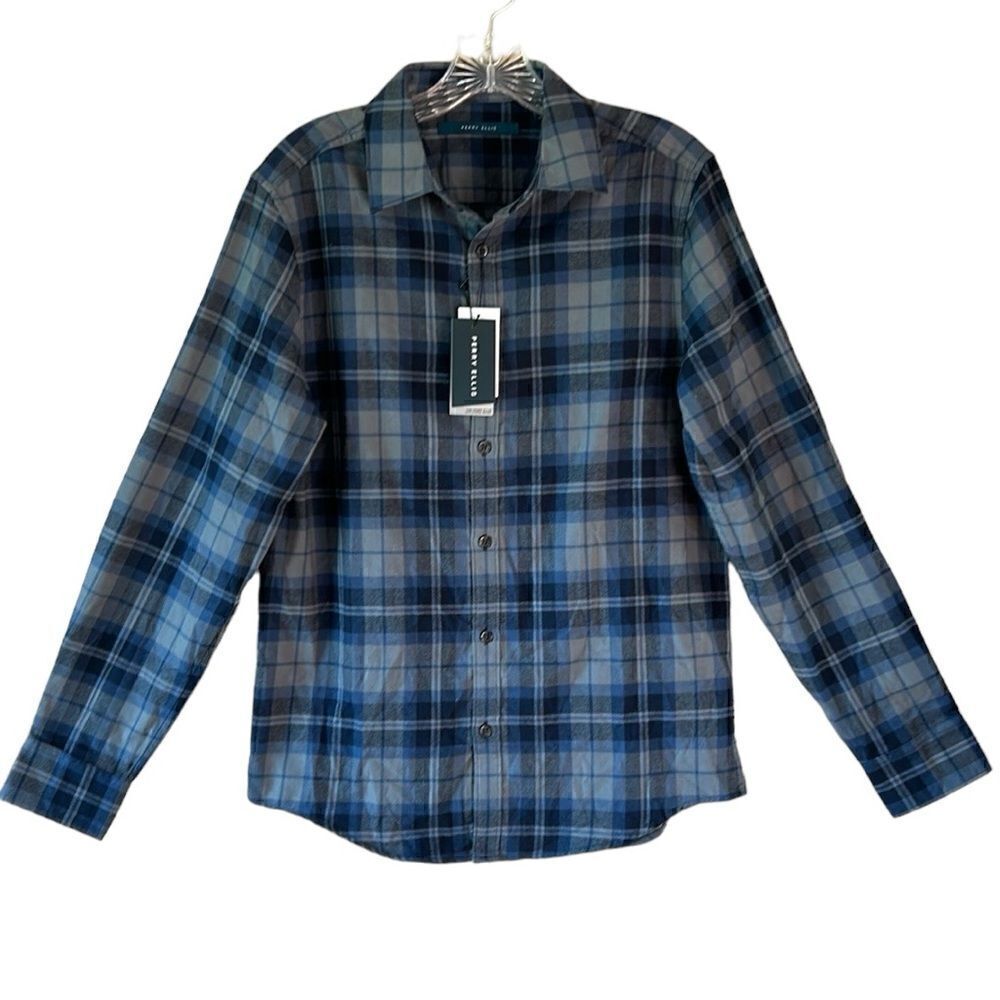 NEW Perry Ellis Mens Lightweight Flannel Shirt